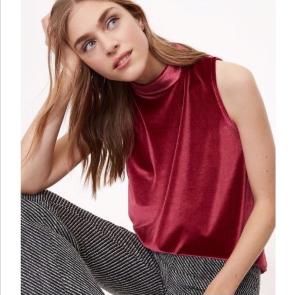 LOFT Velvet Mock Neck Swing Shell Blouse Top XL - Picture 2 of 5